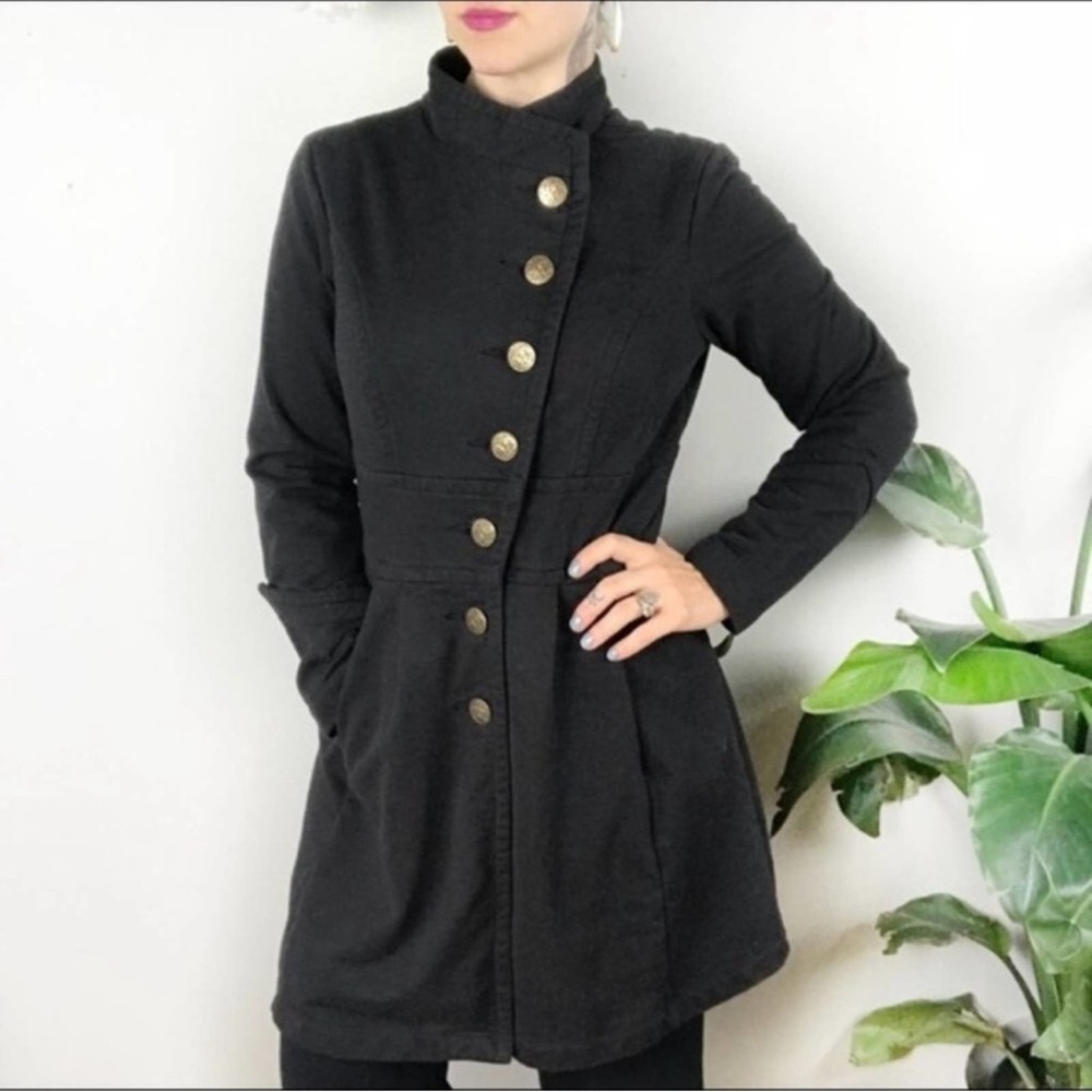 CAbi Military Coat asymmetrical buttons black sz large - Picture 2 of 7